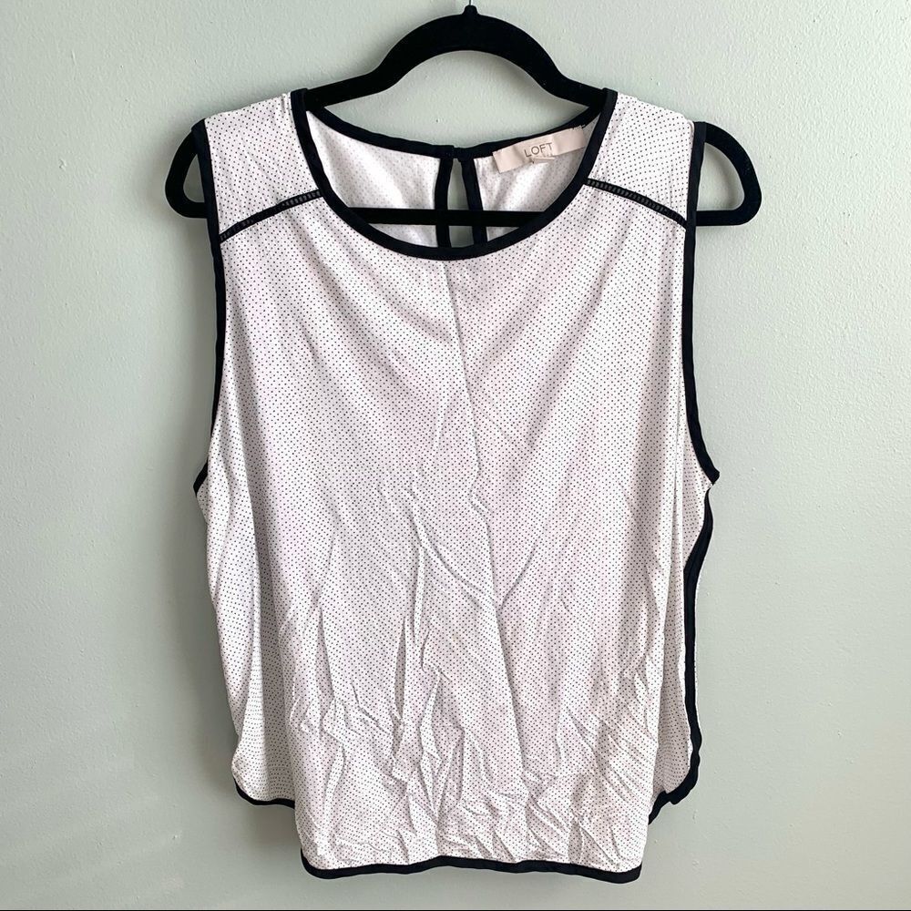Loft | Women’s | Sleeveless Keyhole Blouse Black Polka Dots | White | XL